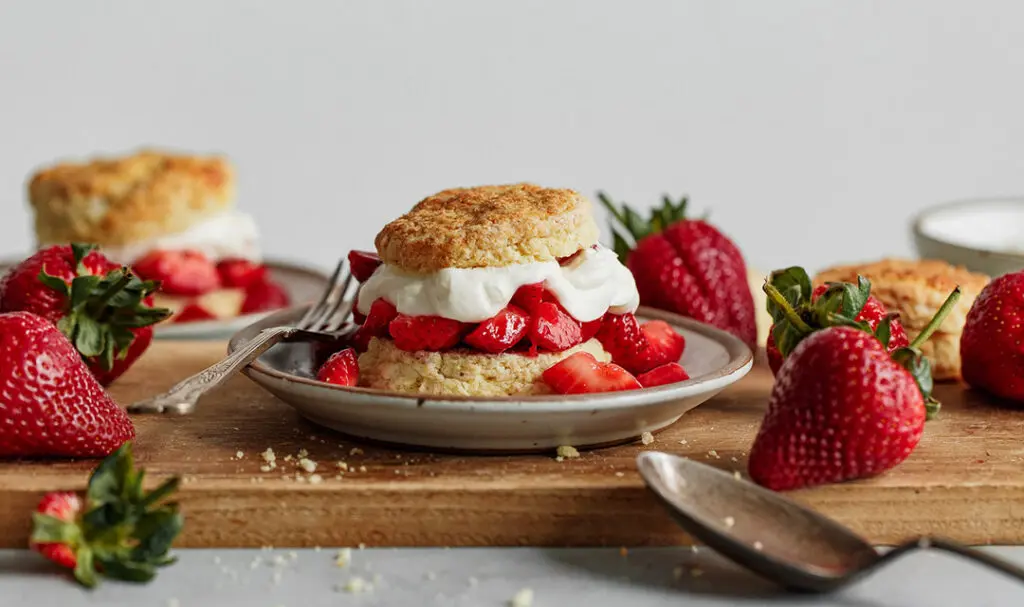 Flavor pairings with a plate of strawberries and cream shortcakes.