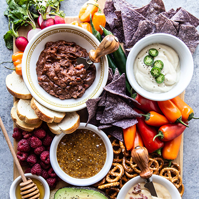 Dip board for game day recipe inspiration.