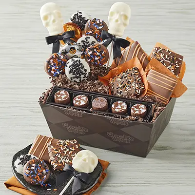 Halloween recipes with a box of chocolate goodies.