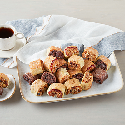 Types of pastries with a plate of rugelach.