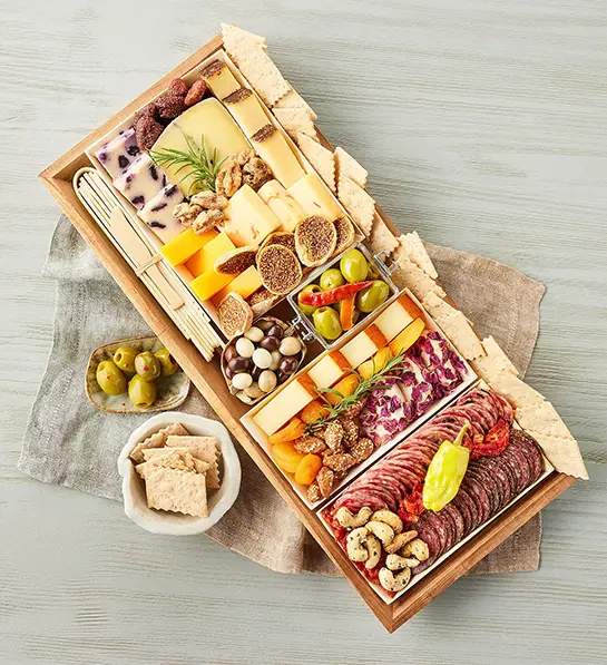 Boarderie cheese gifts with a crate of cheese and snacks.