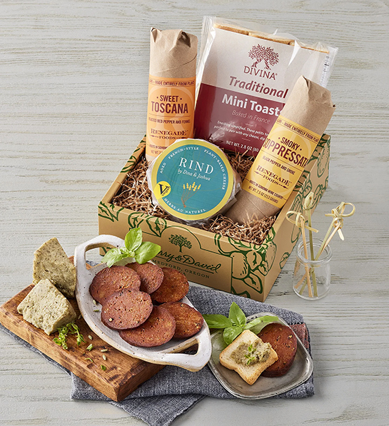 Vegan cheese gift in a crate.