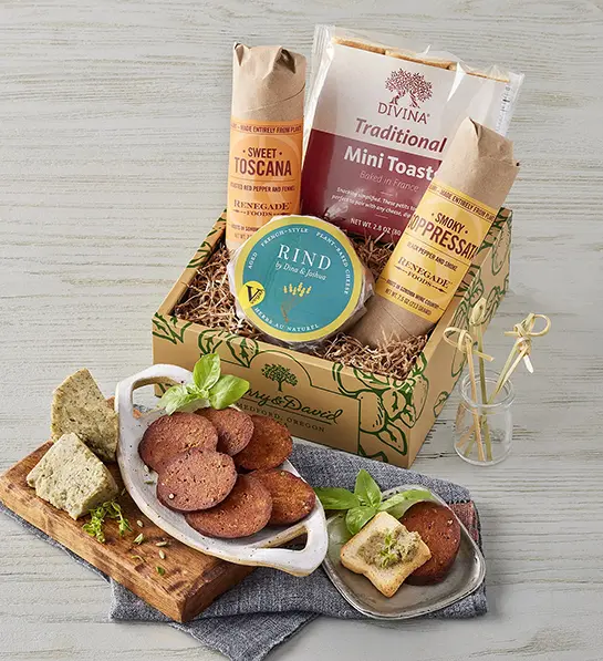 Vegan cheese gift in a crate.