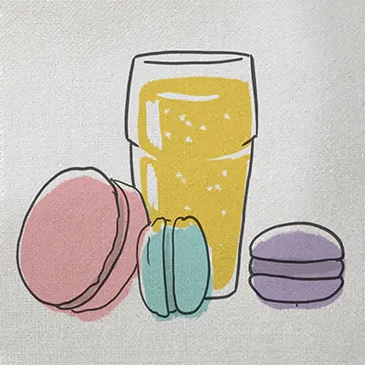 Eat like the French with a drawing of macarons and a glass of juice.