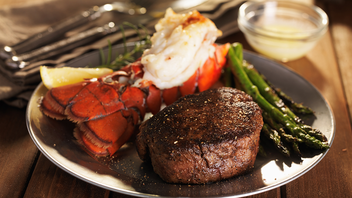 surf and turf plate of lobster and filet mignon