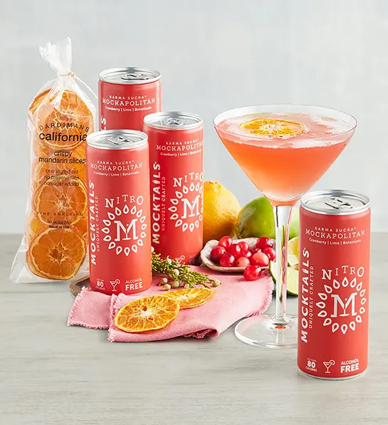 Mocktail food pairings with a mocktail kit with dried fruit.