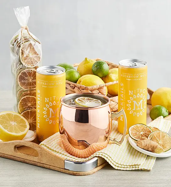 Moscow mule mocktail kit with dried fruit.