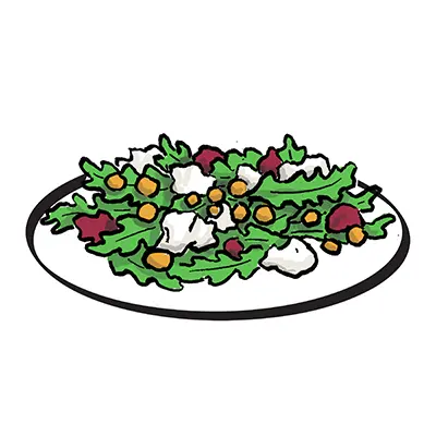 Types of salad with a drawing of a chopped salad on a plate.