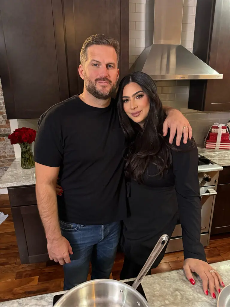 Valentine's Day at home with Janine Bruno and her husband in a kitchen.