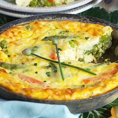 Breakfast for dinner with a vegetable frittata.