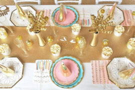 Golden birthday tablescape.